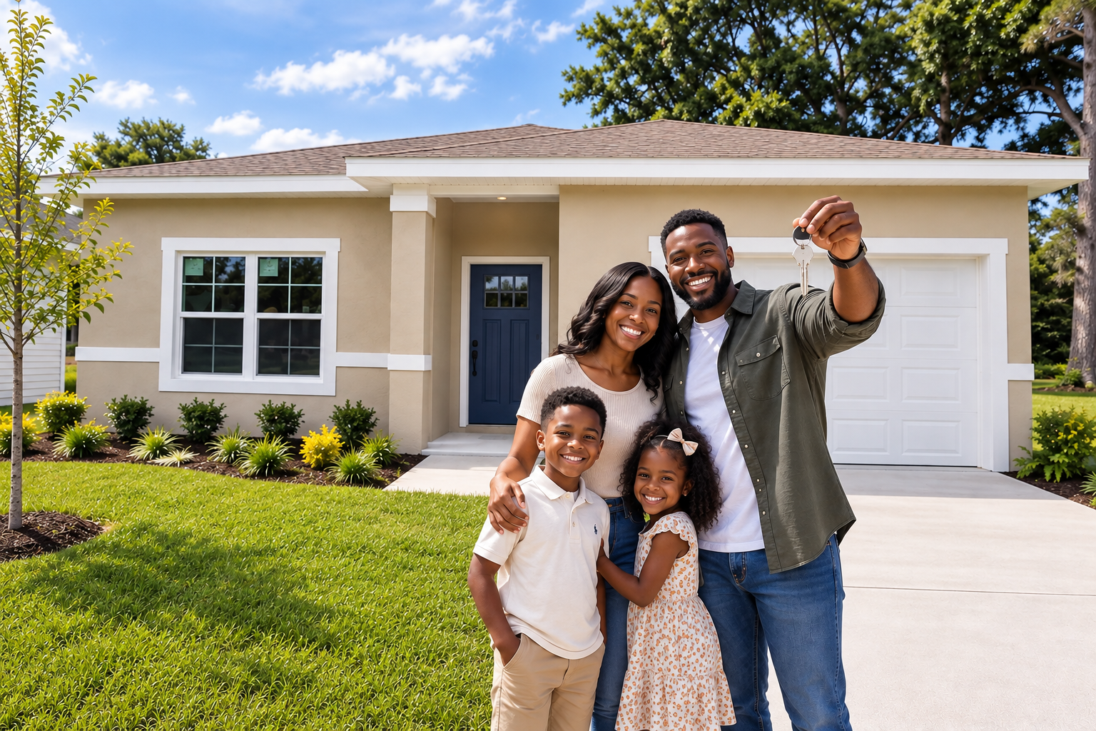 Family celebrating their new home